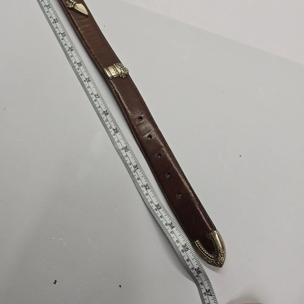 Vintage Brown Leather Gardening Theme Belt Silver Hardware Charms Size M USA